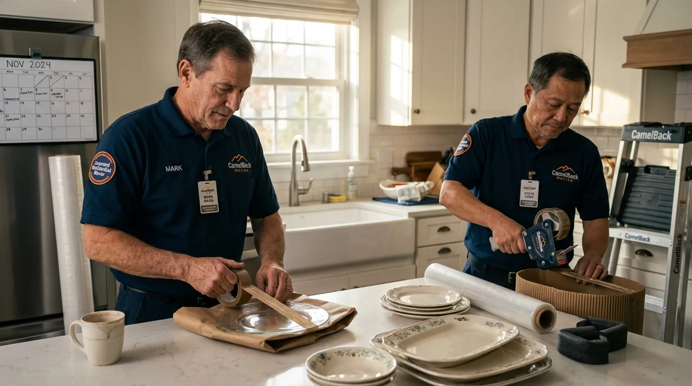 Professional crew packing kitchen dishware in Iowa Park, TX